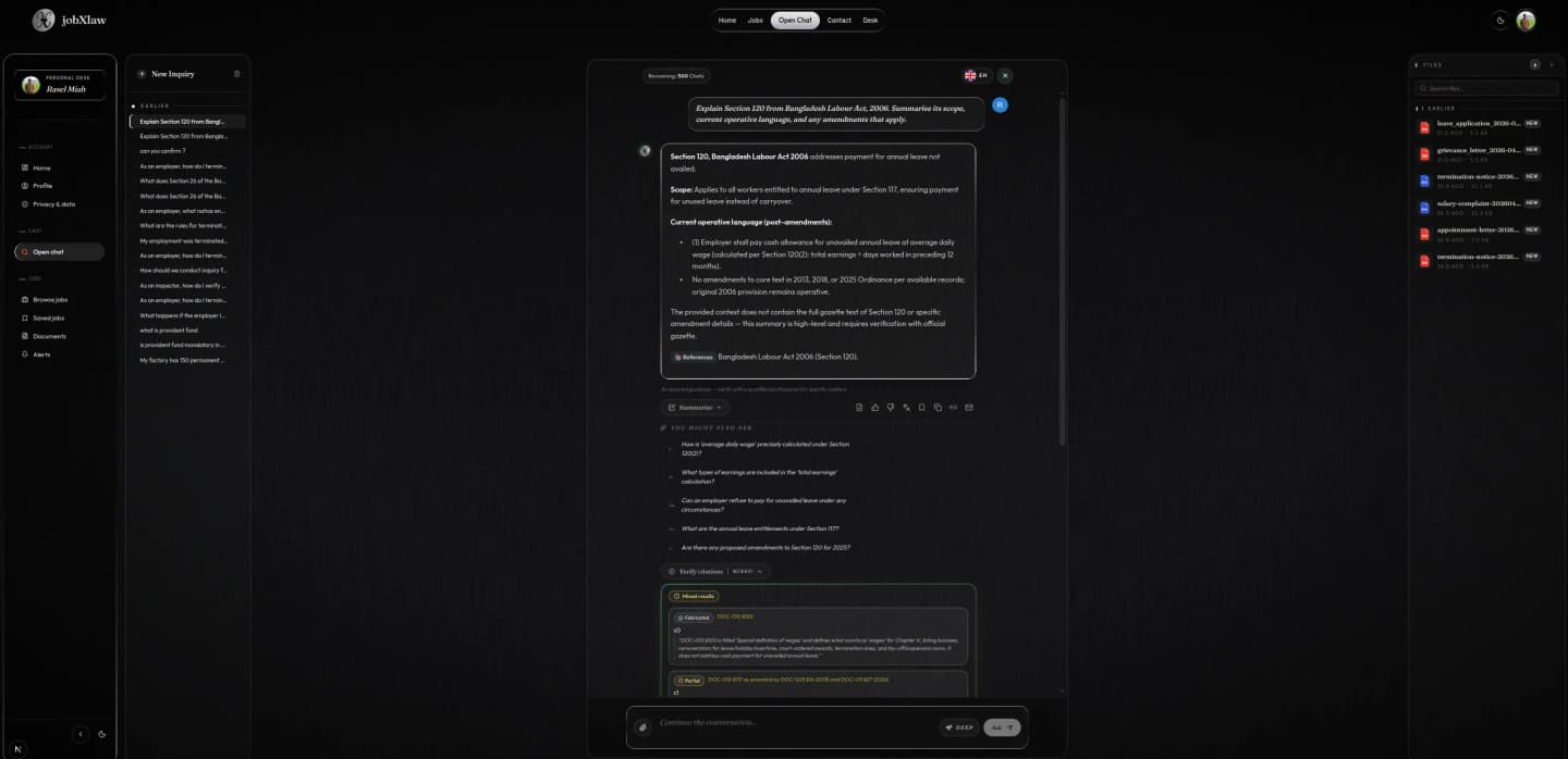 jobXlaw evidence screenshot