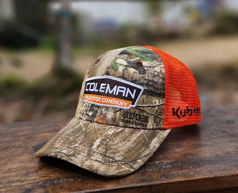 Camo and orange mesh custom cap sample