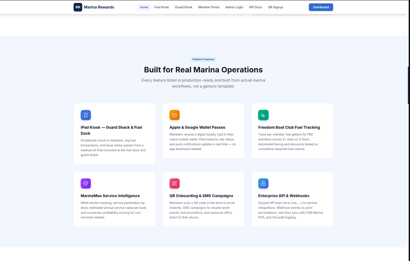 Marina Rewards kiosk / partner view