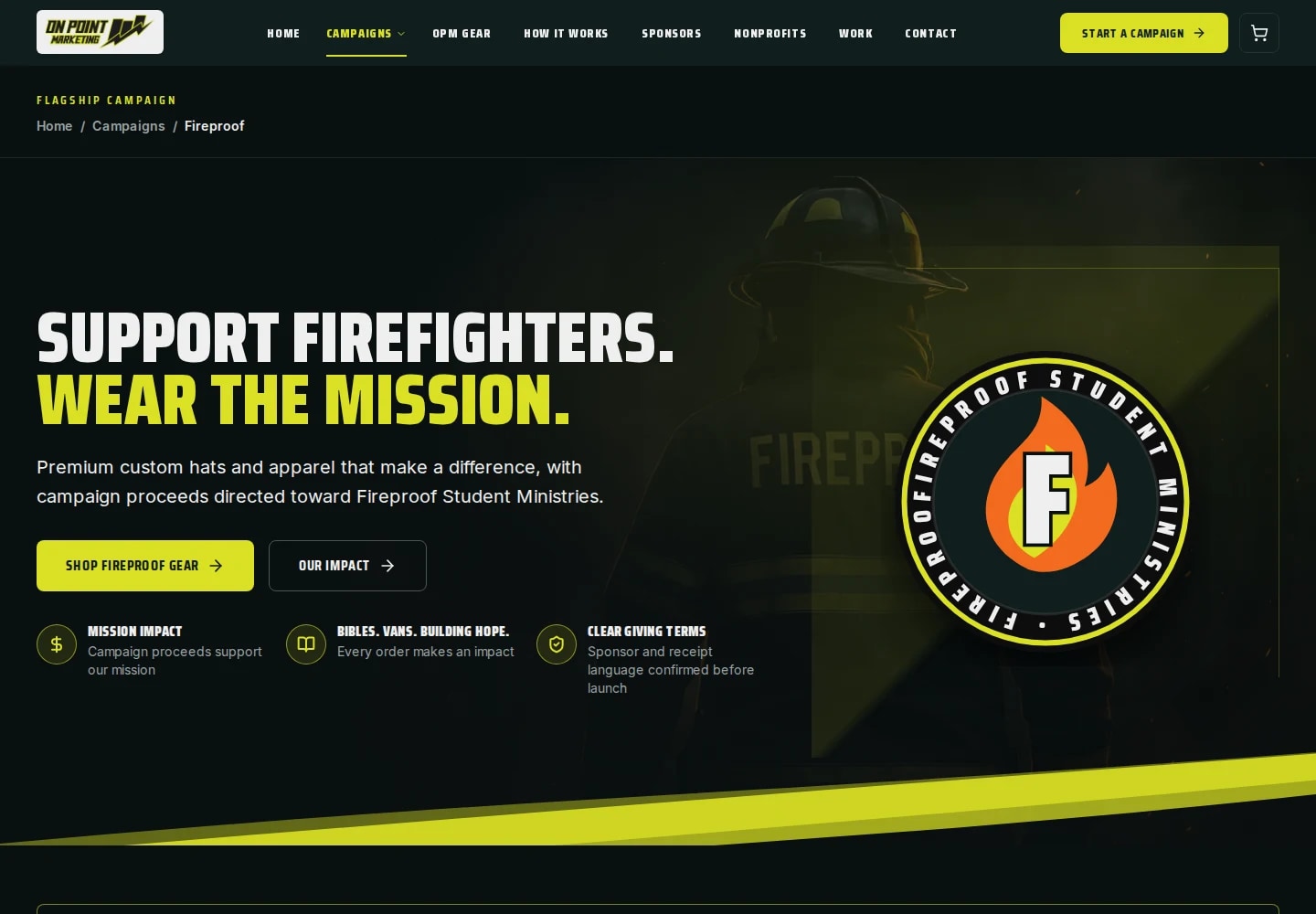 Fireproof Student Ministries flagship campaign page on OPM Rewards