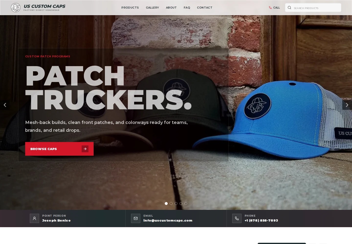 Current US Custom Caps wholesale homepage