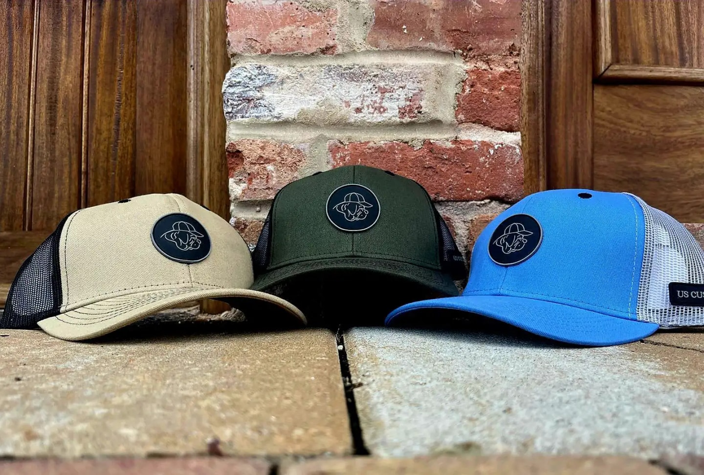 Three US Custom Caps patch trucker caps