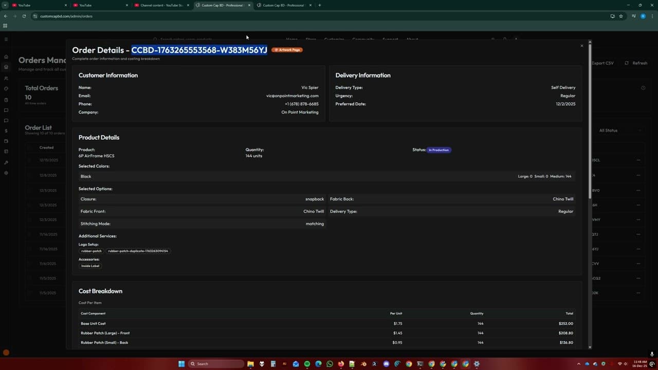 Archived Custom Cap BD walkthrough: Order Tracking System