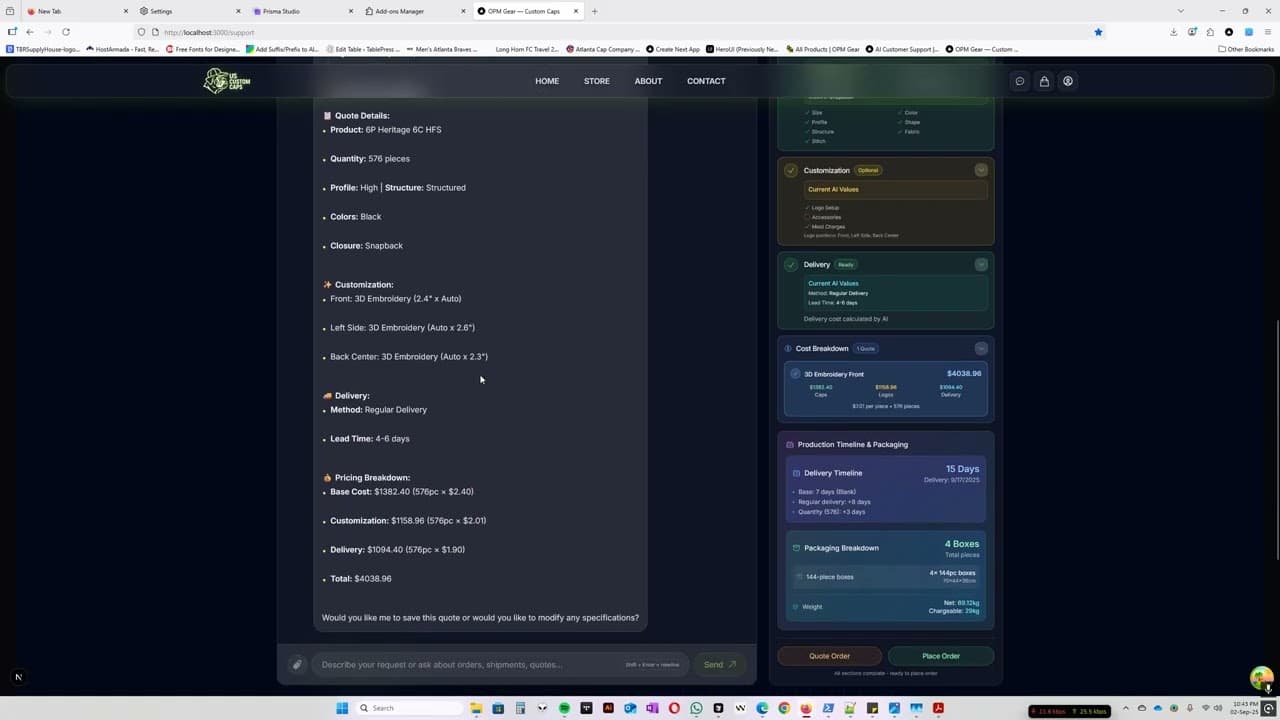 Archived Custom Cap BD walkthrough: AI Quote System